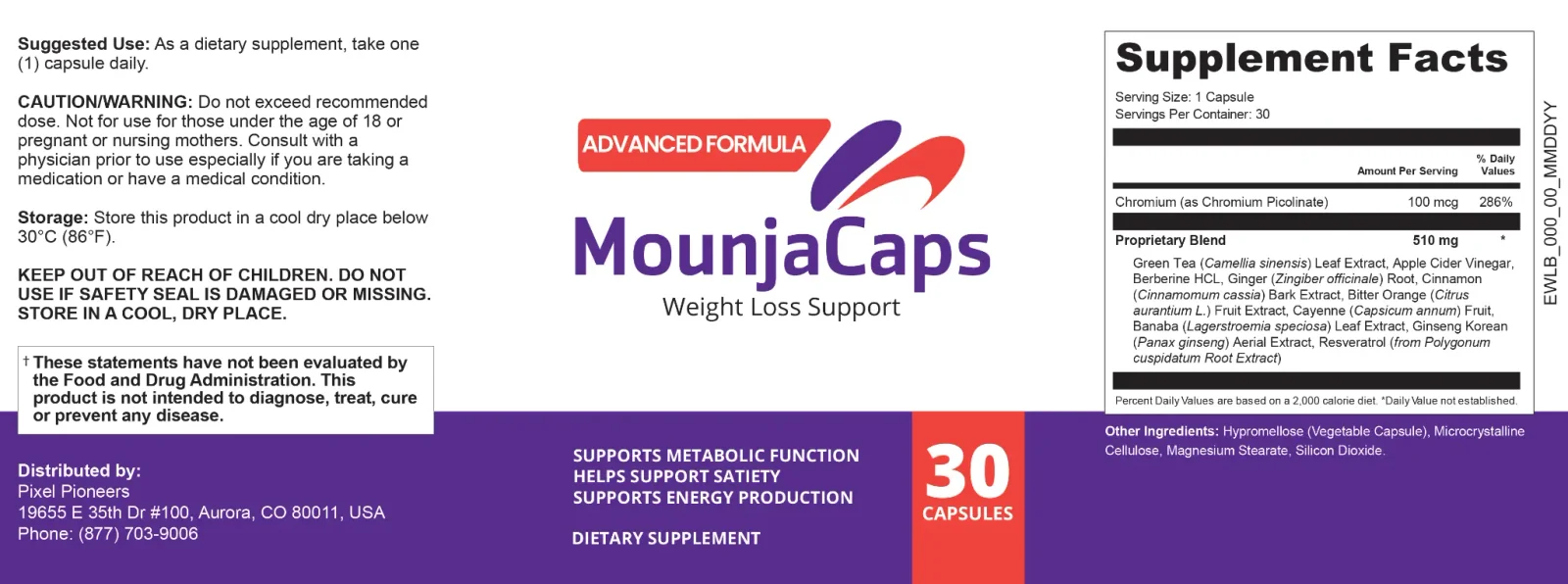 MounjaCaps Supplement Facts Label